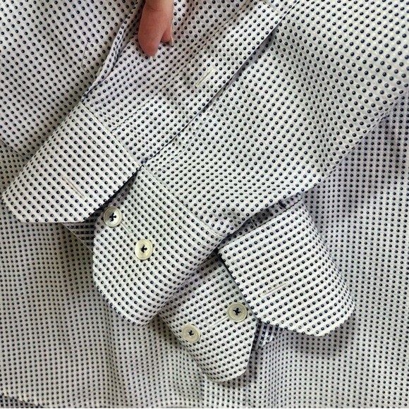 Bugatchi Classic Fit Navy Blue/White Dot Print Button Down Size L - Picture 5 of 8